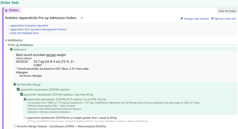 Preoperative order set